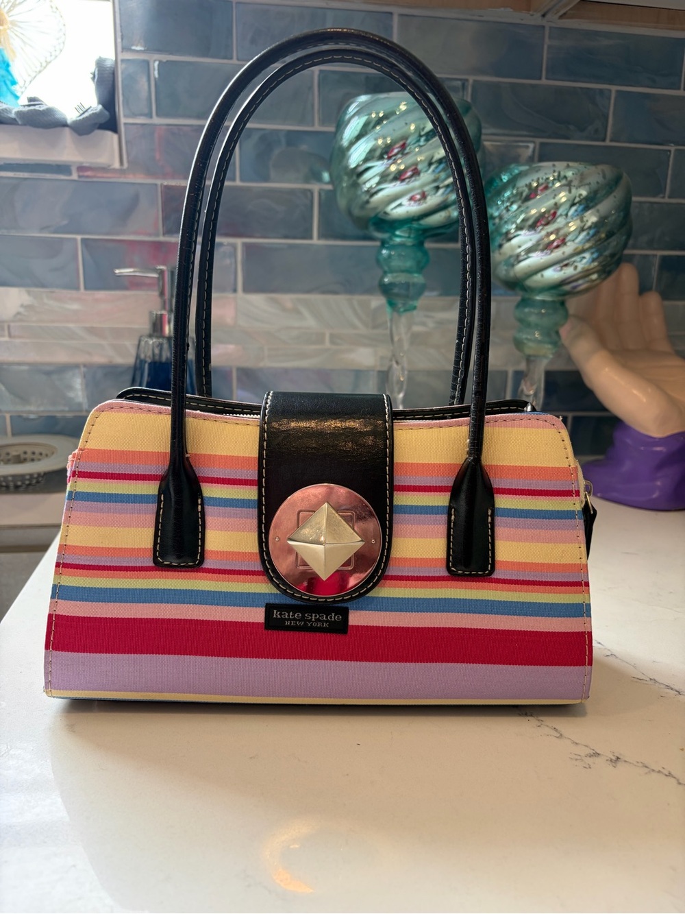 kate spade Multicolor Striped Top-Handle Satchel - Pink, Red, Yellow, Blue